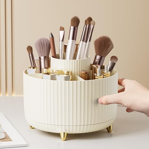 fanado 360° Rotate Makeup Brush Holder Organizer, Makeup Organizers Countertop, Makeup organization and Skincare Storage for Vanity, Desktop, Bathroom (Ivory) - color: Ivory