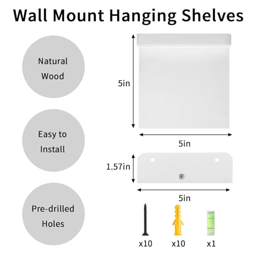 Fixwal Small Shelf for Wall, Rustic Wood Floating Wall Mounted Shelves for Bedroom, Living Room, Kitchen, Bathroom Decor, Set of 4, 5 x 5 Inches (White) - color: White