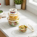 Urban Green Glass Food Container Set with Glass Lid, 4 Pack, Meal Prep Containers with Silicone Framed Airtight Lid, Leakproof, 100% Plastic Free, - color: White Sand-RD