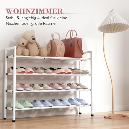 Bumusty 4-Tier Expandable Shoe Rack for Closet, 18“-33” Adjustable Shoe Rack for Small Space, Small Shoe Organizer for Front Door, Sturdy Metal, White - color: White, size: 4-Tier