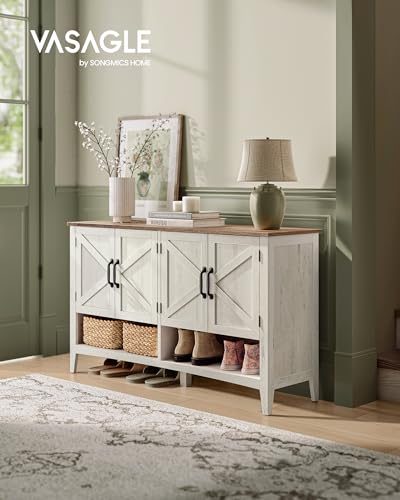 VASAGLE LIRY Collection - Shoe Cabinet, 3-Tier Storage Organizer, Shoe Shelf, Farmhouse Freestanding Cabinet, Height-Adjustable Shelf, 13.8 x 47.2 x 27.6 Inches, Rustic White ULBC039W01 - color: Rustic White, size: 13.8"D x 47.2"W x 27.6"H, style: 3-Tier