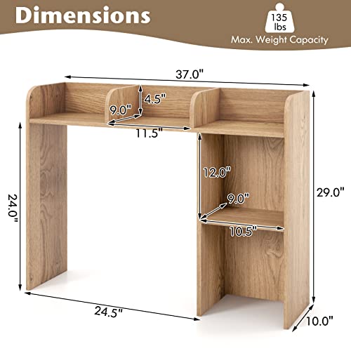 Tangkula Desktop Bookshelf, Countertop Storage Hutch with 5 Shelves for Computer Desk, 3-Tier Display Rack, Multipurpose Wood Storage Organizer for Dorm Office Home - color: Natural, size: 5 Shelves