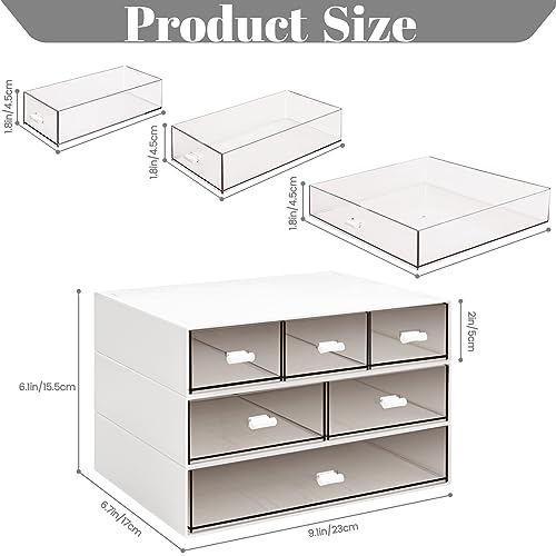 3 Tier Stackable Desk Organizer with 6 Drawers, YOCOMEY Plastic Desktop Storage Box Drawers, Detachable Makeup Storage Office Stationery Supplies Organizer for Office School(New White) - color: New White