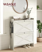 VASAGLE Shoe Storage Cabinet Organizer with 2 Flip Drawers, Freestanding Narrow Shoe Rack Cabinet for Entryway, Farmhouse Style, Fits 14 to 16 Pairs, Rustic White UHSC203WJ01S - color: Rustic White
