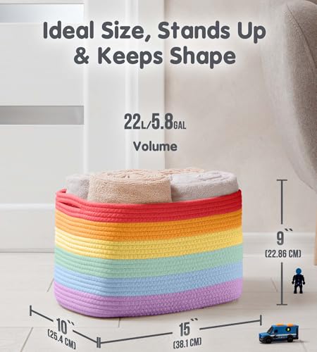 CHAT BLANC Cotton Rope Baskets for Organizing, Shelves, Toys, Storage, Shoe, Bathroom, Laundry, Towel, Nursery, Home Decor, Blanket, Cloth Woven Bins Fabric (Rainbow, 15"x10"x9") - color: Rainbow, size: 3 PACK | Medium | 15"x10"x9"