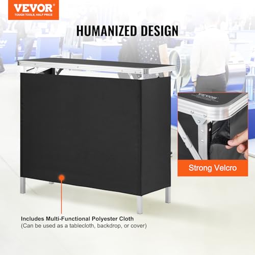 VEVOR Folding Portable Bar Table, Tradeshow Podium Table for Indoor, Outdoor, Party, Picnic, Exhibition, Includes Carrying Case, Storage Shelf and Black Skirt, 38.39" x 15.16" x 34.25" - size: 38.39 INCH