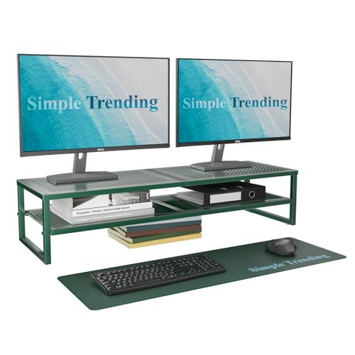 Simple Trending 2 Tier Metal Dual Monitor Stand Riser, Computer Office Desktop Organizer for 2 Monitors with 32"x10" Mouse Pad for Laptop, Printer, TV, Green - color: Green