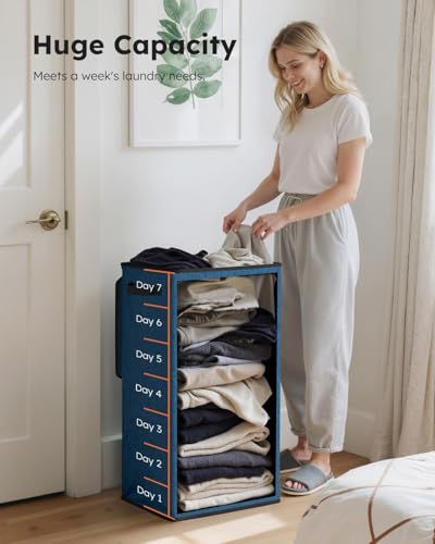 SOLEDI Laundry Hamper with Lid 100L Large & Tall Collapsible Laundry Baskets, Clothes Hamper with Bag Removable Easy to Carry, Dirty Hampers for Bedroom, Bathroom, Dorm, College, Blue - color: Blue, size: 100L