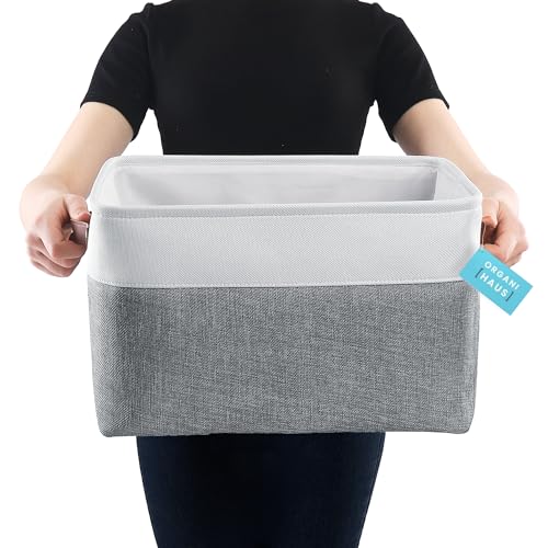 OrganiHaus Extra Large Fabric Storage Baskets for Shelves 3 Pack, 16x13in Closet Storage Bins, Canvas Baskets for Organizing, Linen Closet Organizers, Cloth Basket, Gray/Off-White - color: Gray / Off-White, size: Extra Large - 3pc