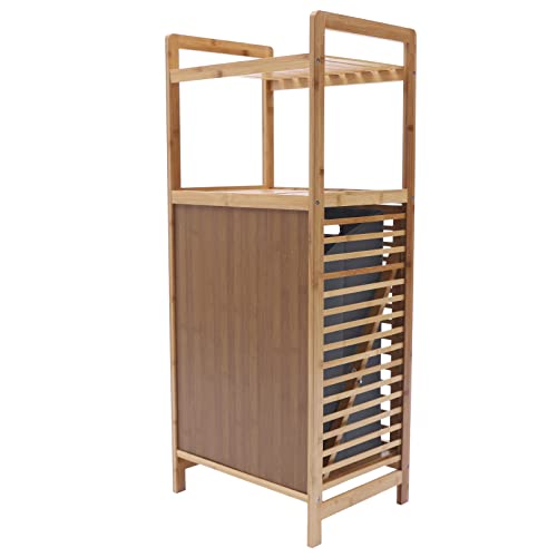 3-Tier Organizer Storage Shelf with Bamboo Frame and Pull Out Fabric Baskets Storage Drawers Unit,Laundry Towel Hamper Cabinet Tower Three Part Compartment Sorter Basket (2-Tier,Style 1) - style: 2-Tier,Style 1