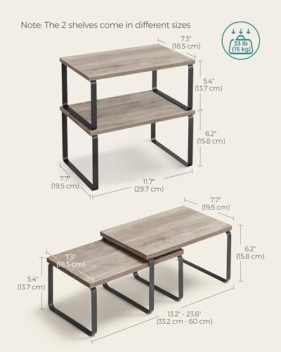 SONGMICS Cabinet Organizer Shelf, Set of 2 Kitchen Counter Shelves, Kitchen Storage, Spice Rack, Stackable, Expandable, Metal and Engineered Wood, Ink Black and Heather Greige UKCS020X02 - color: Ink Black + Heather Greige, size: 11.7"W