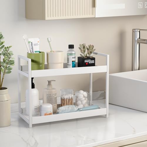 Bathroom Counter Organizer 2 Tier Vanity Storage Countertop Shelf Makeup Organizer Perfume Tray Skincare Holder for Sink, Dresser, Kitchen, Large White - color: White, size: Large