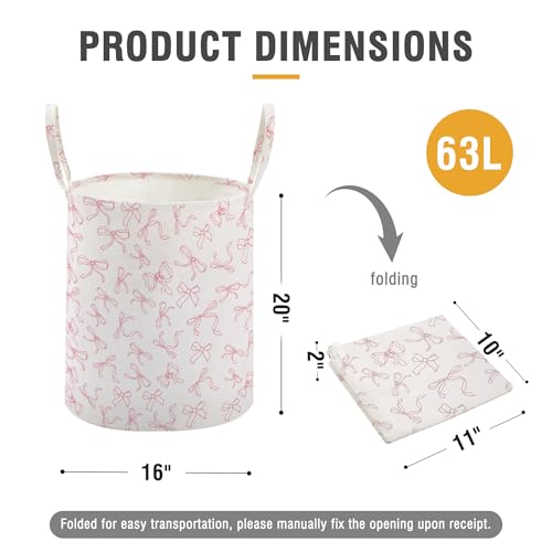 TECHMILLY Large Storage Basket for Girls and Boys, Collapsible Laundry Hamper with Long Handles, Toy Bins for Nursery, Kids Room Décor (Bowknot) - color: Bowknot, size: 1 Pack