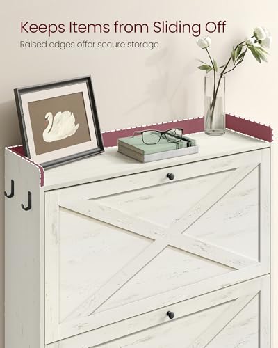 VASAGLE Shoe Storage Cabinet Organizer with 2 Flip Drawers, Freestanding Narrow Shoe Rack Cabinet for Entryway, Farmhouse Style, Fits 14 to 16 Pairs, Rustic White UHSC203WJ01S - color: Rustic White