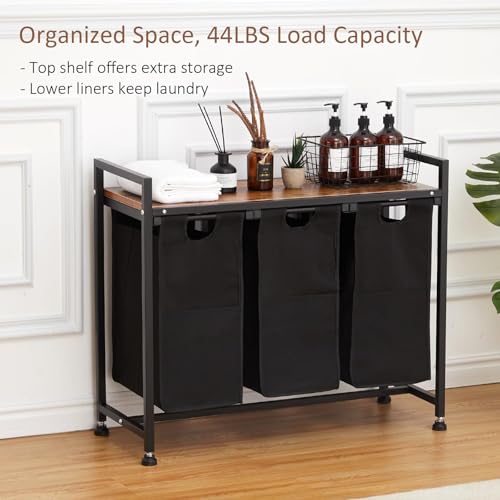 Laundry Sorter 3 Section, Laundry Hamper with Wheels, 3 × 11.5 Gal (130L), Rolling Laundry Basket, Pull-Out and Removable Oxford Fabric Laundry Bags, Black - size: 33.3''L x 13''W x 28.4''H