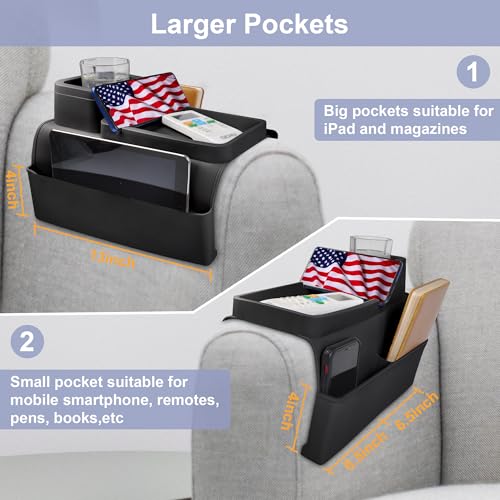 KindGa Couch Cup Holder Tray,Silicone Couch Arm Cup Holder,Couch Arm Organizer for Sofa Drinks/Phone/Remote/Snacks,Couch Armrest Recliner Armchair Caddy - Black - color: Black