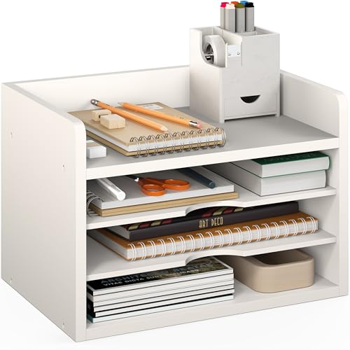 Ballucci File Organizer, 4-Tier Office Desk Organizer, Open Top Wood Paper Organizer for Classroom, Desktop Mail Sorter Paper Tray, White - color: White, size: 4 Tier