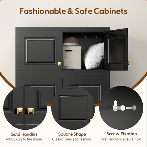 UNICOLY 15" Wall Mounted Storage Cabinet, Small Armoire Wardrobe Closet, Small Hanging Cabinet for Bedroom School, Employee, Gym, Armarios De Ropa para Dormitorio, Assembly Required, Black - color: Black, size: 15"H-Square J