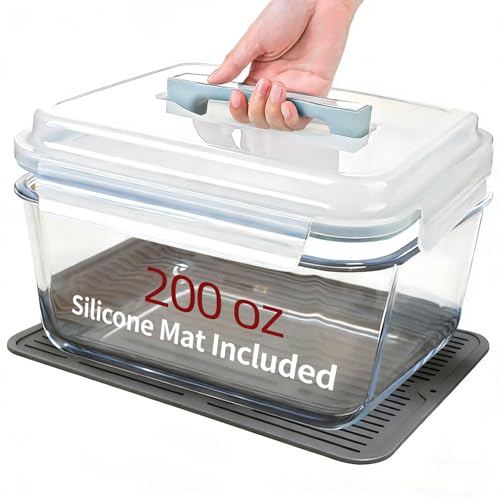 200oz/6000ml/26cup Extra Large Glass Storage Containers with Airtight Lid - Borosilicate Large Glass Food Storage for Rotisserie Chicken, Turkey - XL Big Glass Soup Bowls Freezer to Oven Safe - color: Light blue handle