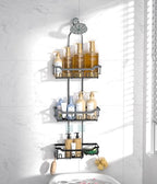 Adjustable Shower Caddy Hanging, Extended Length Organizer Over Shower Head, 3 Tier Long Neck Shower Rack with Soap Holder for Large Storage, Black - color: Black - 3 Tier - Standard