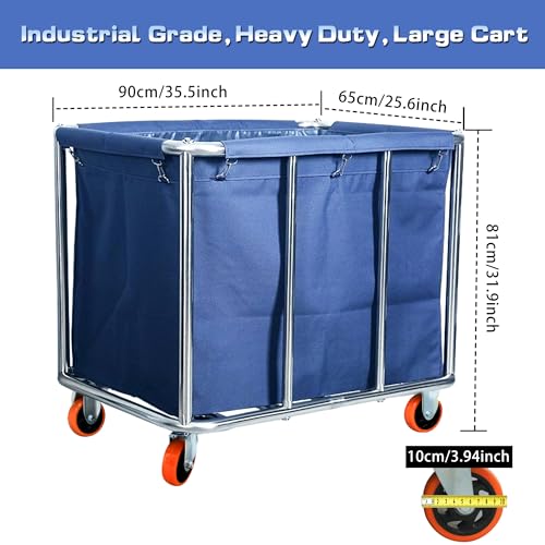 Commercial Laundry Cart with Wheels, 470L Large Capacity Heavy Duty Stainless Laundry Basket,Laundry Sorter for Clothes Storage,400 lbs Load (Blue) - color: Blue