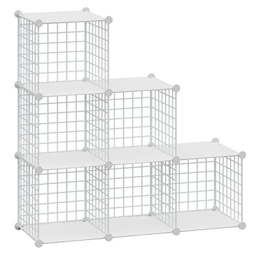 HUBSON Wire Cube Storage Organizer, Book/Toy/Craft/Potted Plants and petCloset Organizers and Storage Shelves, 6-Cube Freely Combinable Metal Grids Storage Shelf,White Plus Iron - color: White Plus Iron, size: 6 Cubes
