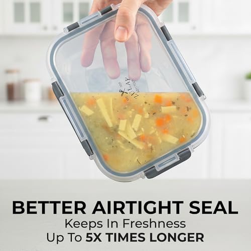 Zulay Kitchen 5 Piece Large 36oz Glass Tupperware Container Set with Lids - Premium BPA Free Borosilicate Glass Food Storage Containers - Leak-Proof Meal Prep - Microwave, Freezer & Oven Safe - Gray