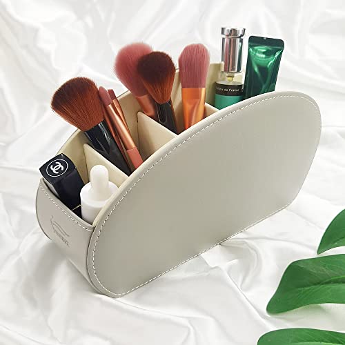 Remote Control Holder Organizer Stable Table Desk Leather Cases Control Storage TV Remote Control Organizer with 5 Spacious Compartments (Grey with Metal Bottom) - color: Grey with Metal Bottom