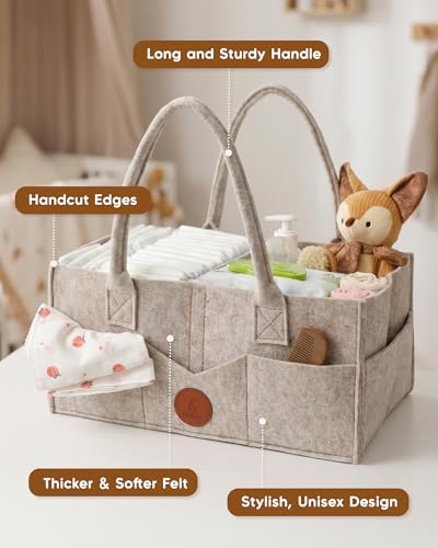 Maliton Baby Diaper Caddy Organizer for Changing Table, Nursery Storage Bin Basket with Handle, Felt Diaper Organizer Suitable for Indoor Outdoor (Khaki) - color: KHAKI, size: Large