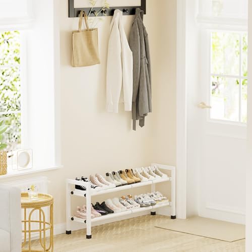Mavivegue Expandable Shoe Rack, 2-Tier 19"-43.3" Adjustable Shoe Rack for Closet,Hall Entryway,Front Door,Garage, Sturdy Steel Space-Saving Rack, White - color: White, size: 2 Tier