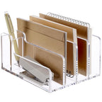 SANRUI Acrylic Mail Organizer, 5 Compartments File Holder for Desk,Letter Sorter with Pen Holder,Desk Organizers and Accessories,Clear Cute Mail Sorter - style: 4 Sections with Pen Holder