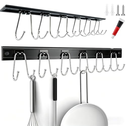 Cociat 2PCS Utensil Racks with 12 Hooks 17.2 Inch Kitchen Utensil Holders Hanging Utensil Rack Multifunctional (17.2 inch Black) - color: BLACK, size: 17inch & 12 hooks