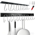Cociat 2PCS Utensil Racks with 12 Hooks 17.2 Inch Kitchen Utensil Holders Hanging Utensil Rack Multifunctional (17.2 inch Black) - color: BLACK, size: 17inch & 12 hooks