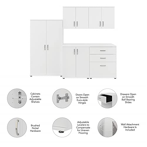 Bush Business Furniture Universal 5 Piece Modular Closet Storage Set with Floor and Wall Cabinets, White, (CLS003WH) - color: White