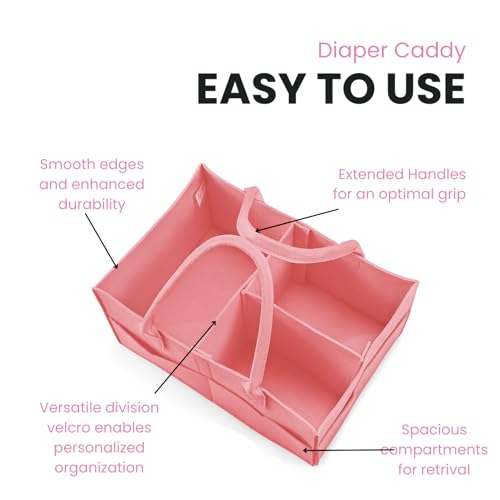 PandaEar 2 Pack Baby Diaper Caddy Organizer, Portable Diaper Holder Nursery Storage Basket for Wipes & baby stuff, Collapsible Baby Organizers with Divided Design (Red/Pink) - color: Red/Pink