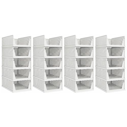 Pinkpum 20 Pack Stackable Plastic Storage Closet Organizers and Storage Bins Drawer Shelf Storage Container for Wardrobe Cupboard Kitchen Bathroom Office White - color: White, size: 20 Pack L
