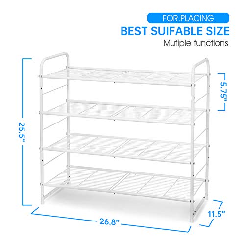 Simple Trending 4-Tier Stackable Shoe Rack, Expandable & Adjustable Shoe Organizer Storage Shelf, Wire Grid, White - color: White, size: 4 Tiers