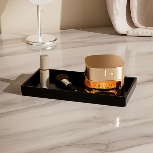 Vanity and Bathroom Tray, 7.7" ABS Countertop Organizer,Waterproof Vanity Tray for Toilet Tank,Perfume,Soap,Keys,Bathroom Accessories,Kitchen and Bath Trays,Non Slip Small Trays,Black - color: Black, size: 7.7" x 4" x 0.7"