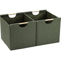 HOONEX Large Collapsible Storage Bins, Linen Fabric, Pack of 2, Storage Baskets with Wooden Carry Handles and Sturdy Heavy Cardboard, for Home, Office, Car, Nursery, Olive - color: Olive