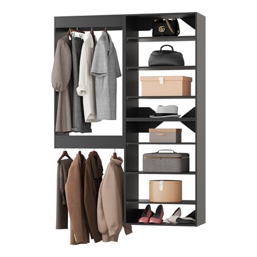 ROOMTEC Modular Closet System, 40" Wall-Mounted Closet Organizer with Hanging Rods and Shelves, Wooden Tower for Walk-In Closets, Wardrobe Storage Kit, Black - size: 40" Wide, style: Model 7