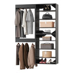 ROOMTEC Modular Closet System, 52" Wall-Mounted Closet Organizer with Hanging Rods and Shelves, Wooden Tower for Walk-In Closets, Wardrobe Storage Kit, Black - size: 52" Wide, style: Model 7