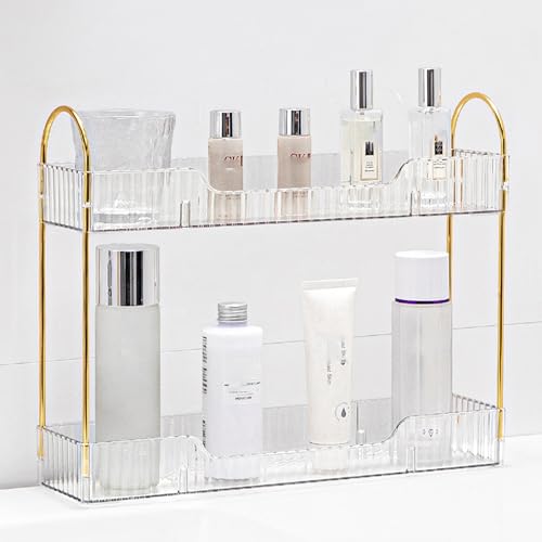Bathroom Countertop Organizer, 2-Tier Slim Vanity Storage Rack for Bathroom Sink, Narrow Counter Organizer for Toiletries Skincare Perfume with Clear Plastic Trays - color: Clear