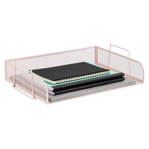 Mind Reader Stackable Paper Tray, Desktop Organizer, File Storage, Office, Metal Mesh, 4 Pcs., Pink (Pack of 4) - color: Pink, size: 13.3" x 9.8" x 11.3" (Pack of 4)