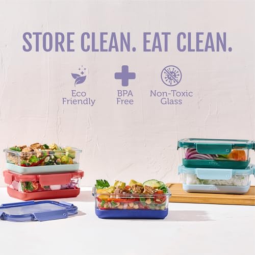 Ello Duraglass Refresh 3.4 Cup Meal Prep Sets 10Pc, 5 Pack Set- Glass Food Storage Container with Silicone Boot and Airtight BPA-Free Plastic Lids, Dishwasher, Microwave and Freezer Safe,Everest - color: Everest, size: 3.4 Cup