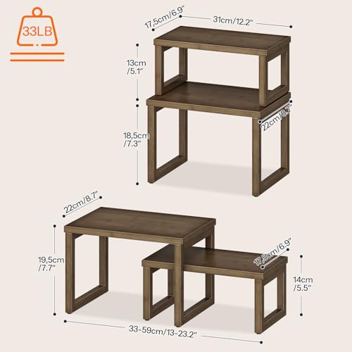 HOOBRO Cabinet Organizer Shelf, Set of 2 Kitchen Counter Shelves, Expandable Kitchen Storage, Stackable Bamboo Spice Rack, for Kitchen, Countertop, Office Desk, Living Room, Mocha MA20TL01 - color: Mocha
