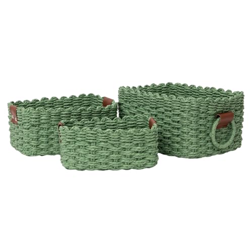 Small baskets for Organizing,Cute woven Storage basket with recycled paper rope for Shelves Bathroom,Little decorative basket,Set of 3 (Dark Green) - color: Dark Green