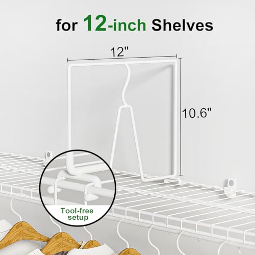 SortNStore Wire Shelf Dividers for Closet: Tall 12 Pack 12-inch Deep Wire Rack Accessories - Adjustable Purse Organizer for Clothes Handbags - Metal Pantry Separators - size: 12-Pack: Tall 10.6" x Deep 12"