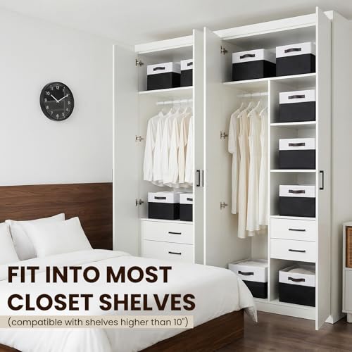 Criusia Large Storage Bins for Shelves 4 Pack, Closet Storage Baskets for Clothes Blanket Beddings Towels, Collapsible Fabric Closet Organizer Bins with Handles/ Laundry Room Organization - color: White with Black, size: 4pcs - Rectangular 14"x10"x9.5"