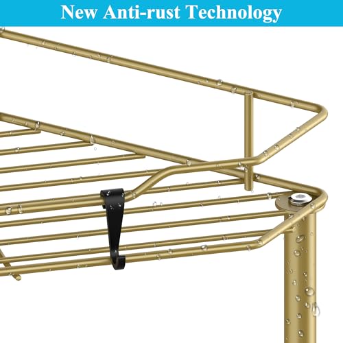 HuggieGems 4 Tier Floor Standing Corner Shower Caddy Organizer Shelf with Hooks, Bathroom Shelves Stand Rack, Gold - color: Gold, size: 4 Tier