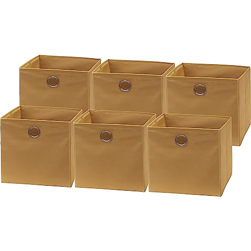 SIMPLE HOUSEWARE Foldable Cube Storage Bins with Handles, 11-Inch, Tan, 6-Pack, Fabric Cubes Organizer for Closet or Shelves - color: Tan